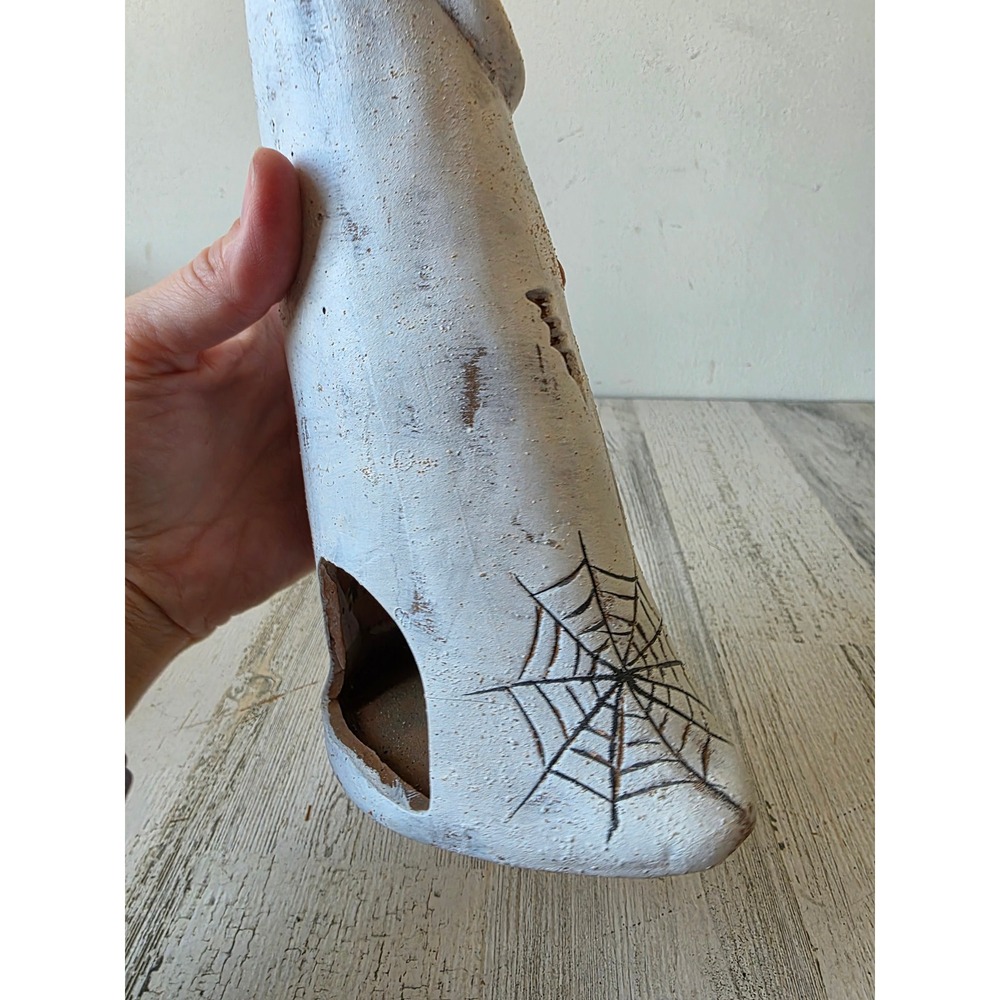 Vintage ghost ceramic candle votive luminary holder spider bat Halloween decor - Picture 4 of 7